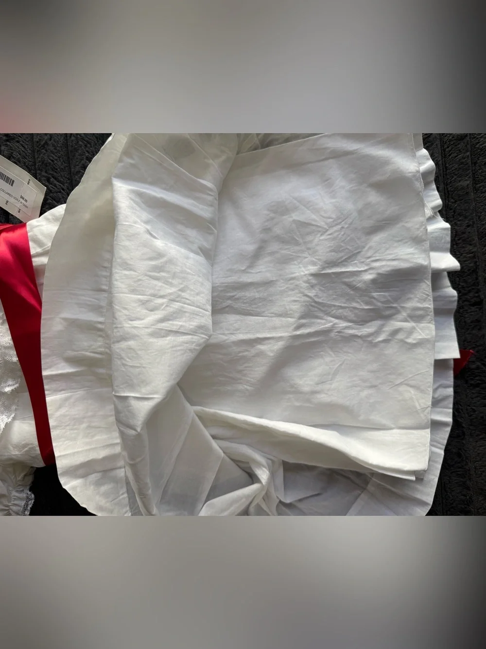 White Smocked Girls' Dress with Red Satin Sash